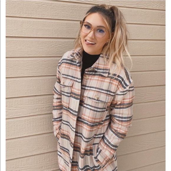 Mid Length Plaid Shirt Jacket Nwt 